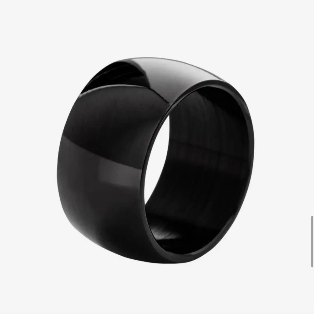 Titanium 18K Gold Plated Sleek Wide 12 mm Men’s or Woman’s Shiny Black Ring